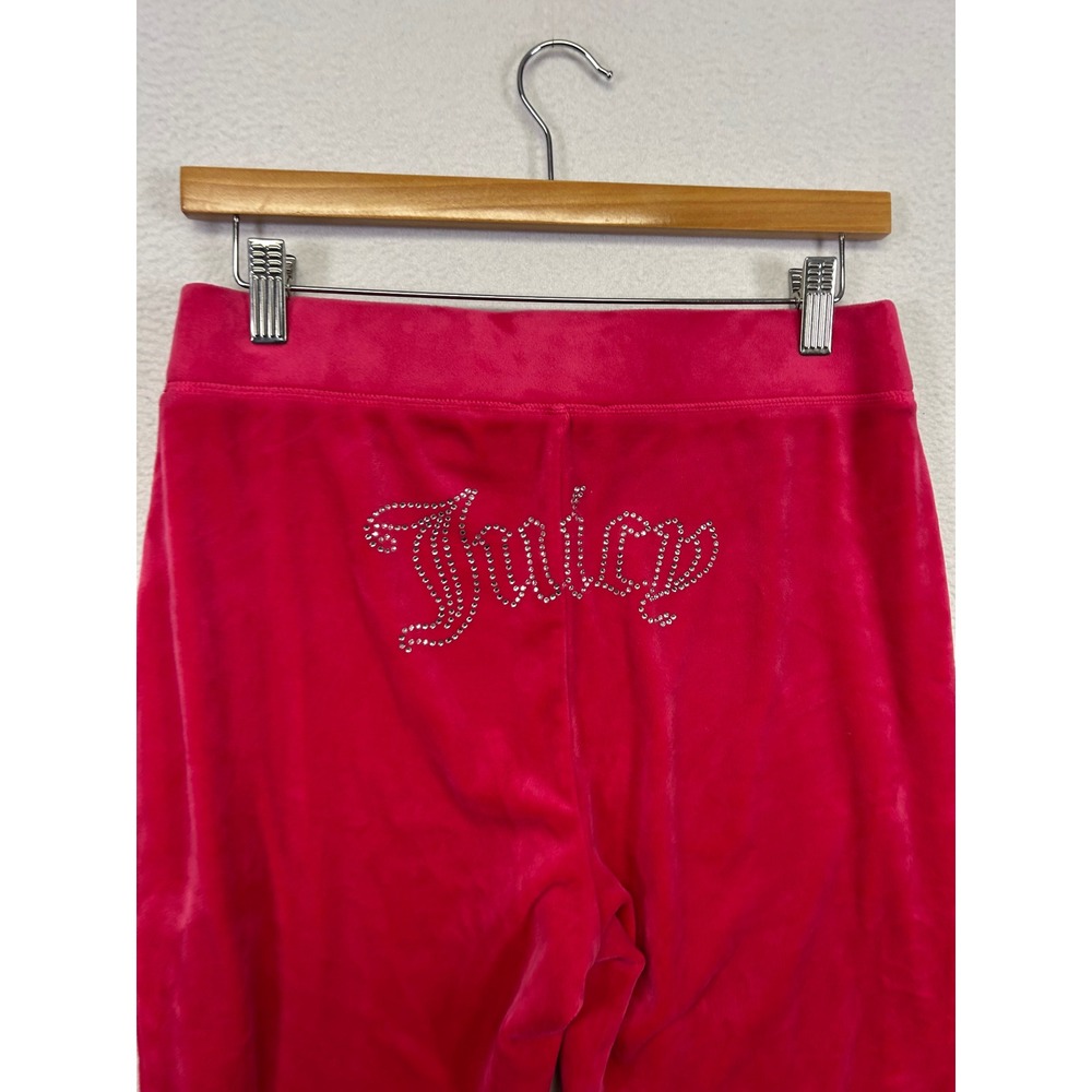 Y2K McBling Juicy Couture Womens Small Pink Red Velour Rhinestone Track Pants
